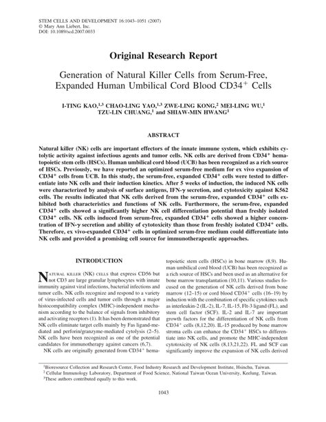 Pdf Generation Of Natural Killer Cells From Serum Free Expanded