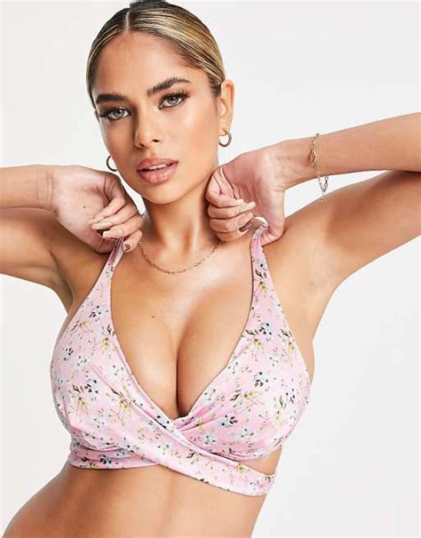 Asos Design Fuller Bust Mix And Match Underwired Wrap Bikini Top In Mixed Floral Print Asos