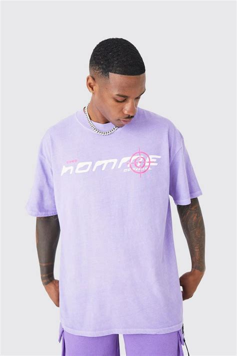 Mens Oversized Overdyed On The Target Print T Shirt Boohoo Uk