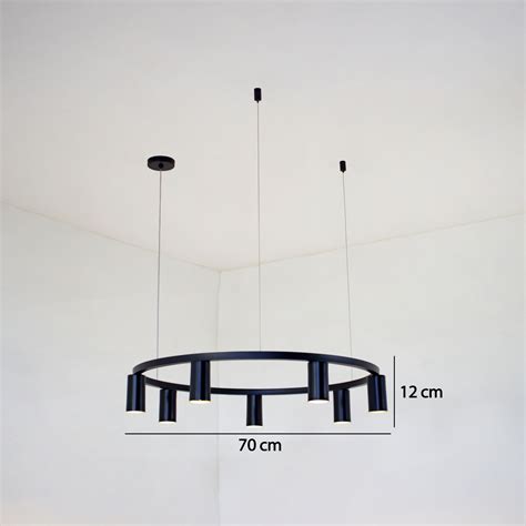 Lustre Pendente Redondo Industrial Arco Aro 70cm Preto 675 IluminaMundo