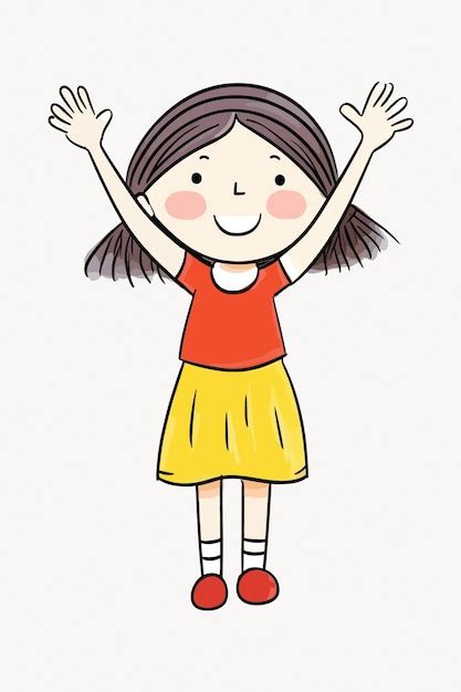 Premium Vector Happy Cartoon Girl Raising Hands