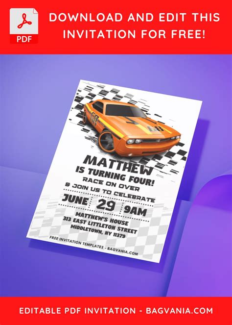 Easily Edit PDF Race On Over Hot Wheels Birthday Invitation FREE Printable Birthday