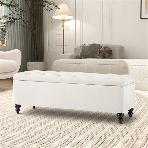 Upholstered Fabric Storage Ottoman Bench 502 Inches Button Tufted