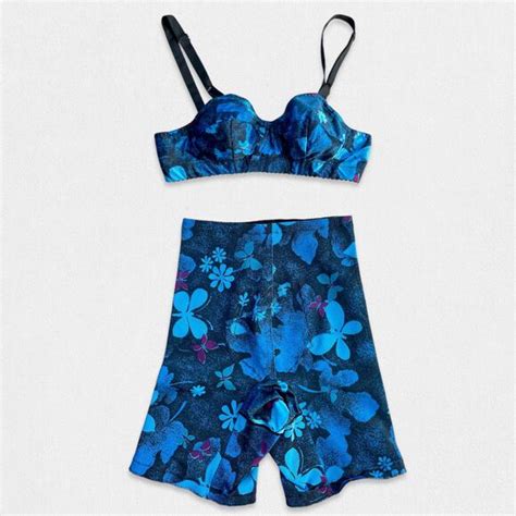 Vintage Swim 6s Bullet Bra And Girdle Set Xs 32a Floral Vintage Lingerie 50s Foundation Wear