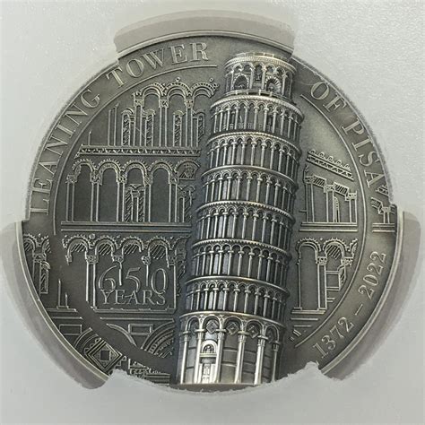 2022 Cook Islands 25 Leaning Tower Of Pisa 5 Oz HR Antique Silver FDI