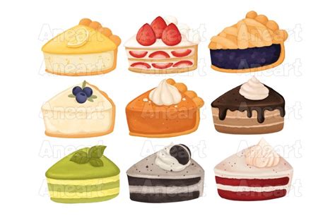 Cute cake clip art, kawaii food, desserts, sweets, png