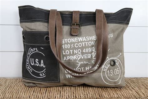 Repurposed Upcycled Canvas Tote Bag Purse Vintage USA Handbag