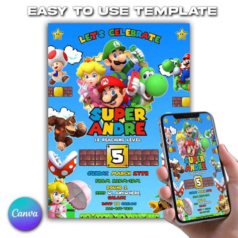 Super Mario Birthday Invitation Birthday Invitation Super Mario