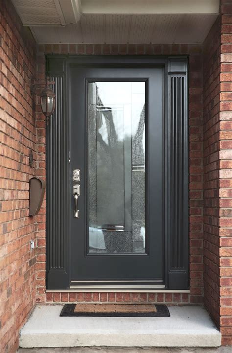 Modern Grey Front Door With Full Glass Insert Contemporary Front Doors Entry Doors With Glass