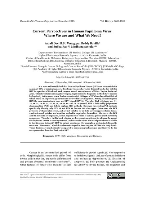 Pdf Current Perspectives In Human Papilloma Virus Where We Are And