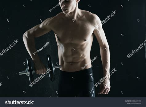 Muscular Naked Body Man Athlete Dumbbells Stock Photo Shutterstock