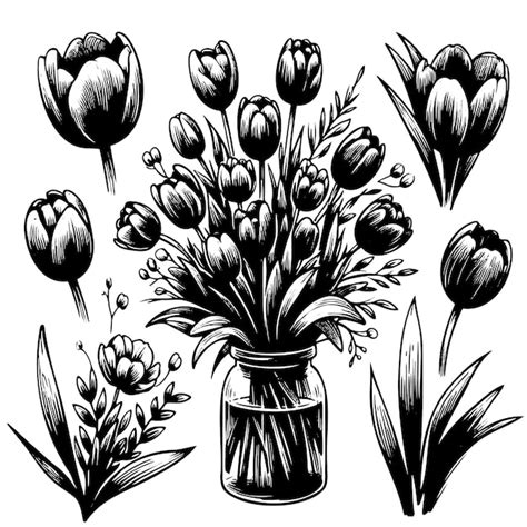 Premium Vector Set Tulip Birth Month Flowers In March Botanical Art Vector Illustration