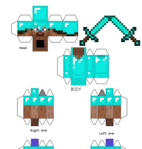 11simple Minecraft Papercraft Steve With Diamond Sword Solo Hermosas