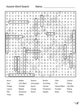 Autumn Fall Word Search By Niemiller Nature TPT