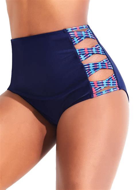 High Waisted Stretch Navy Bikini Bottom Rosewe Usd