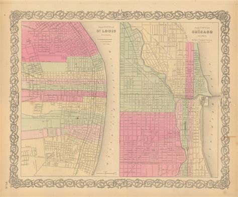 Colton's 1865 Map of St. Louis and Chicago - Art Source International