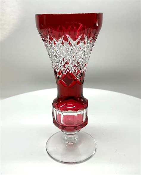 Val Saint Lambert Vintage VSL Vaas In Rood Geslepen Kristal Vase 3