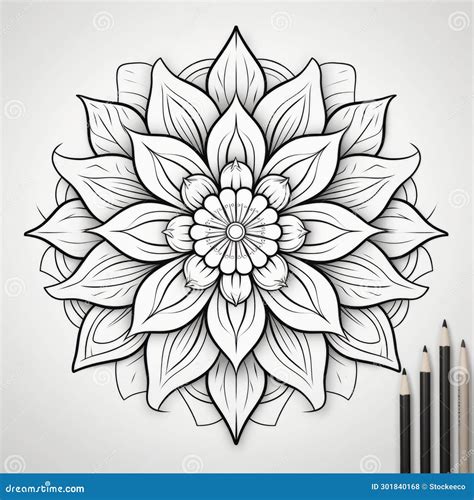 Black And White Mandala Flower Pencil Drawing With Realistic Details