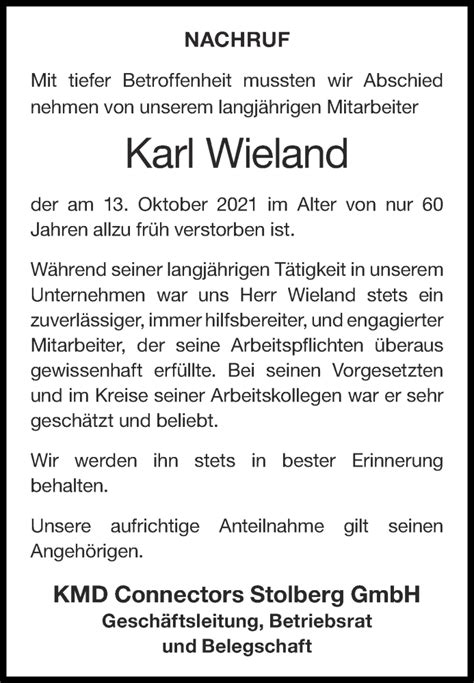 Traueranzeigen Von Karl Wieland Aachen Gedenkt