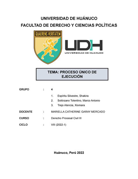 Proceso Nico De Ejecuci N Universidad De Hu Nuco Facultad De Derecho