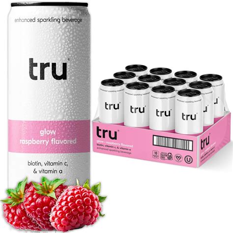 Glow Selzer Bioin Beauy Drinks Wih A Raspberry Frui Juice Flavored