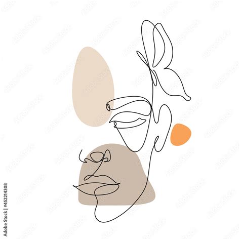 Flower Face Woman Line Drawing Modern Continuous Line Art Women Line