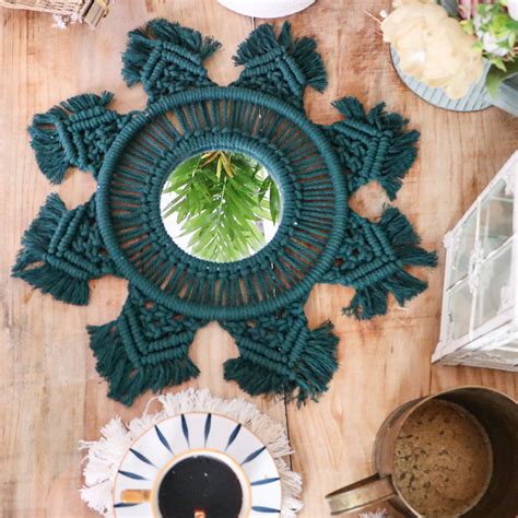 Miroir En Macram Design Vert Boutique Macrame