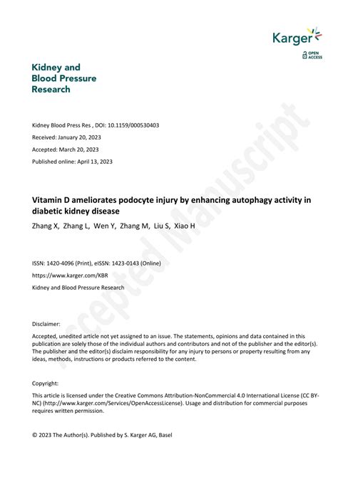 Pdf Vitamin D Ameliorates Podocyte Injury By Enhancing Autophagy