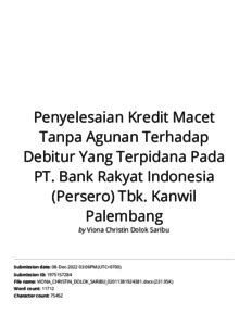 PENYELESAIAN KREDIT MACET TANPA AGUNAN TERHADAP DEBITUR YANG TERPIDANA