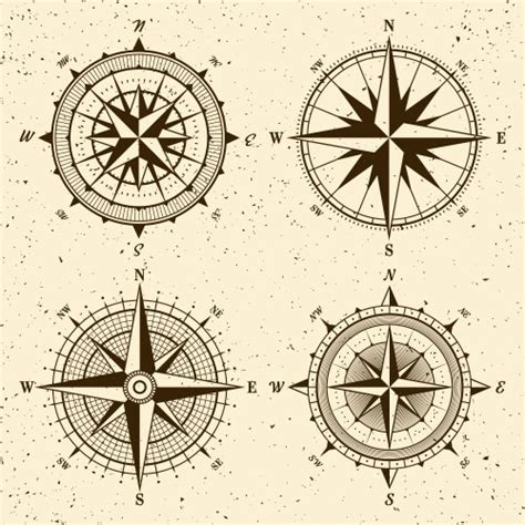 Set Of Vintage Antique Wind Rose Nautical Compass Vector Image