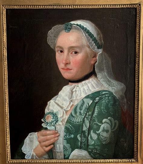 Proantic Portrait De Femme Aristocrate La Fleur Poque Louis Xv