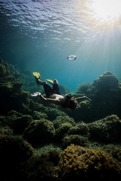 Premium Photo Full Body Of Unrecognizable Diver In Snorkeling Mask