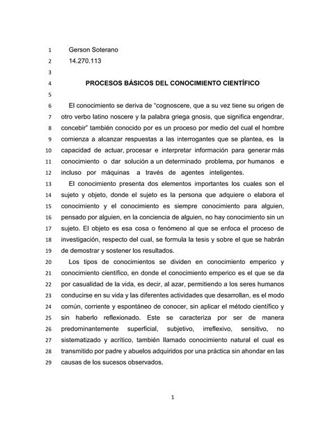 Primera Evaluacion De Los Procesos Basicos Del Conocimiento Cientifico Docx