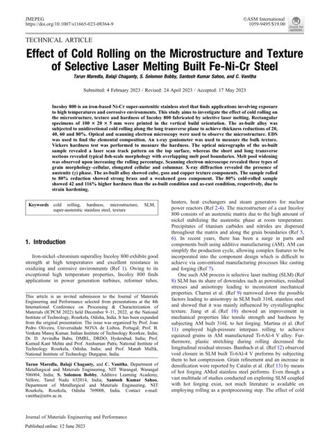 Pdf Effect Of Cold Rolling On The Microstructure And Texture Of