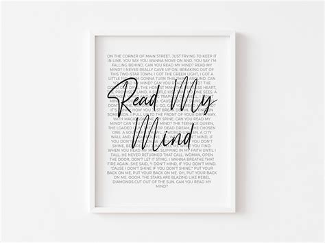 Read My Mind Song Print // Digital Download // Song Lyrics Print ...