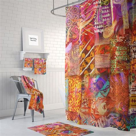 Boho Chic Shower Curtain Optional Bath Mat Bathroom Set Bath Mat Sets Abstract Shower Curtain