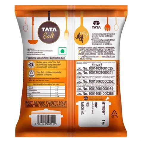 White Powder TATA Vacuum Evaporated Iodised Salt Packaging Size 1 Kg