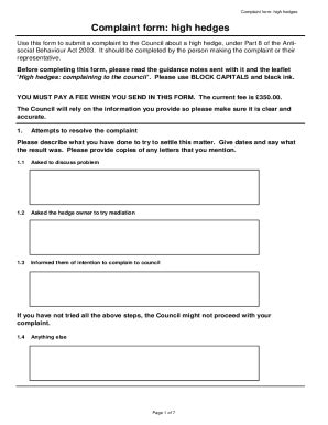 Fillable Online High Hedge Complaints Form Fax Email Print Pdffiller