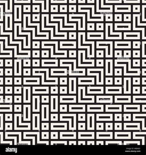 Irregular Maze Lines Vector Seamless Black And White Pattern Stock