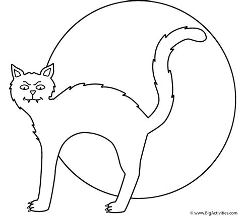 Black cat with the moon - Coloring Page (Halloween)