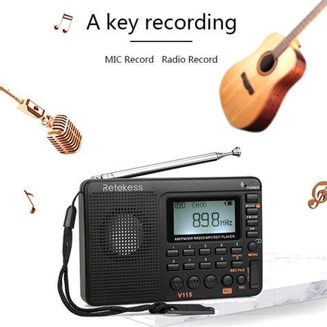 Retekess V115 радио FM/AM/SW мировой диапазон приемник MP3 плеер REC ...