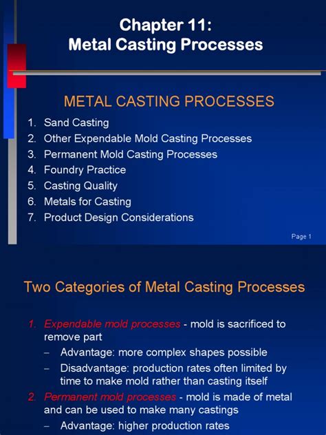 Chapter 11 Metal Casting Processes Pdf Casting Metalworking Foundry