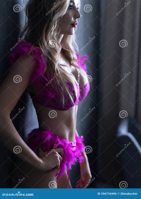 Blonde Girl With Full Lips Posing Underwear Stock Photo Image Of Blonde Lingerie 296734496