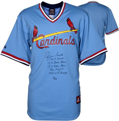 Ozzie Smith St Louis Cardinals Autographed Light Blue Jersey Item