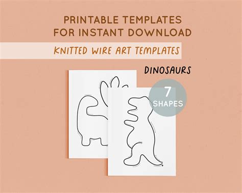 Wire Art Template, Dinosaur Template, Printable Templates for Knitted
