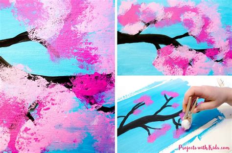 Cherry Blossom Painting with Cotton Balls - Projects with Kids