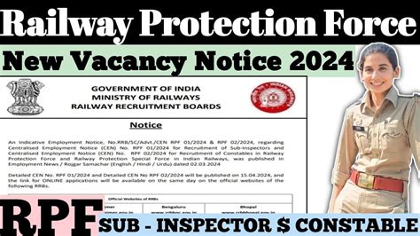 RPF Constable RPF SI RRB Notice 2024 RPF New Vacancy Update RPF