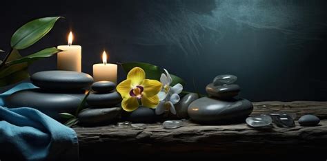 Premium Photo Burning Candles Stones And Towel On Massage Table In Spa Salon Ai Generated Image