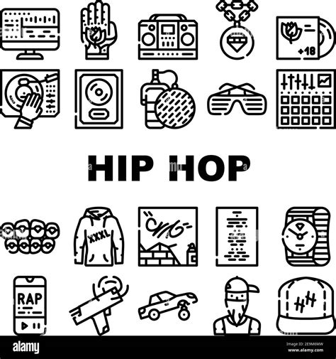 Hip Hop And Rap Music Collection Icons Set Vector Stock Vector Image