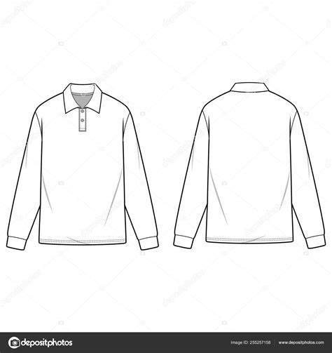 Long Sleeve Polo Shirts Fashion Flat Sketch Template Stock Vector by ©haydenkoo 255257158